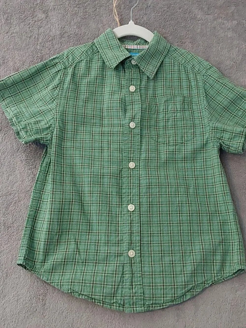 The Children’s Place Boys Green Plaid Button Front Shirt Size 4 XS
